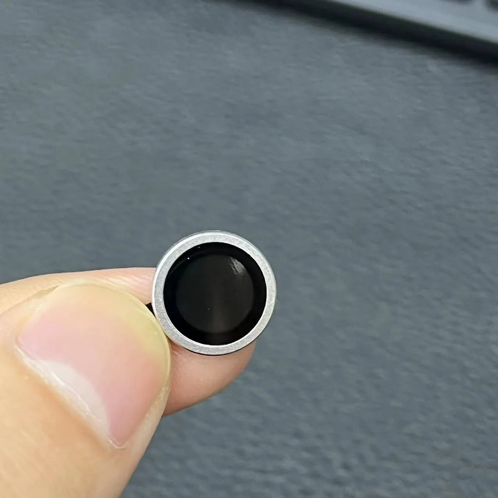 Tempered glass lens protective film for iPad with electroplated metal eagle eye ring in black finish