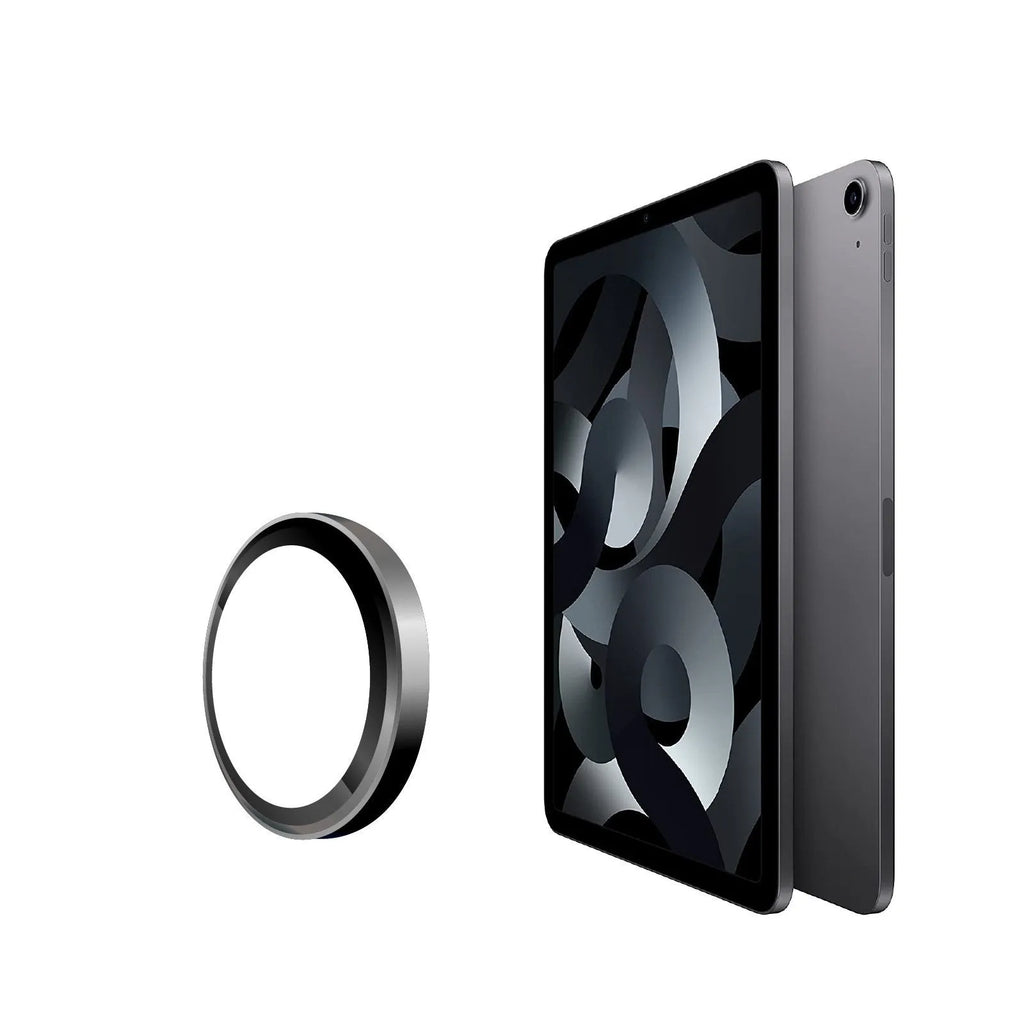 Tempered glass lens protective film for iPad with electroplated metal eagle eye ring in black finish