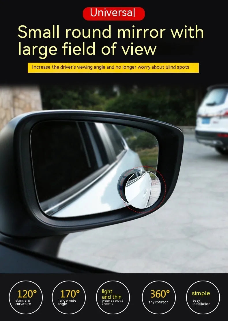 Silver-coloured adjustable car blind spot mirror with 5cm diameter glass surface
