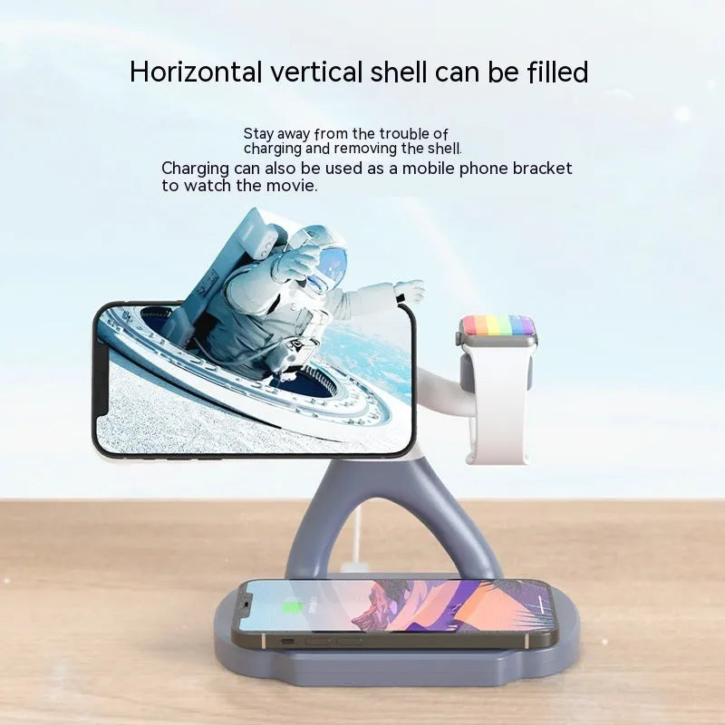 Magnetic wireless charger three-in-one 15W fast charge with Type-C, ABS, 183.5x160x110mm, black white