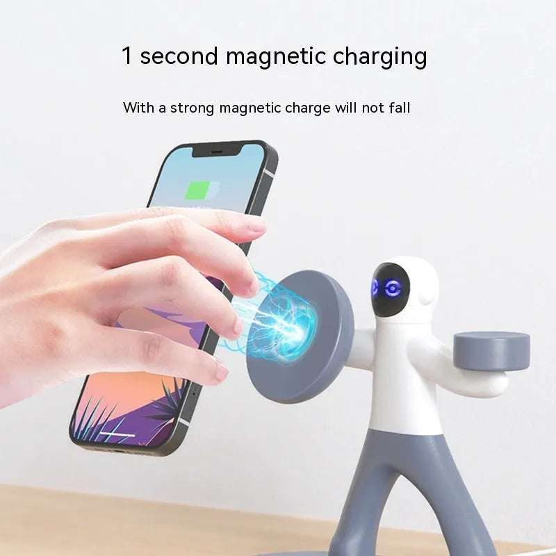 Magnetic wireless charger three-in-one 15W fast charge with Type-C, ABS, 183.5x160x110mm, black white