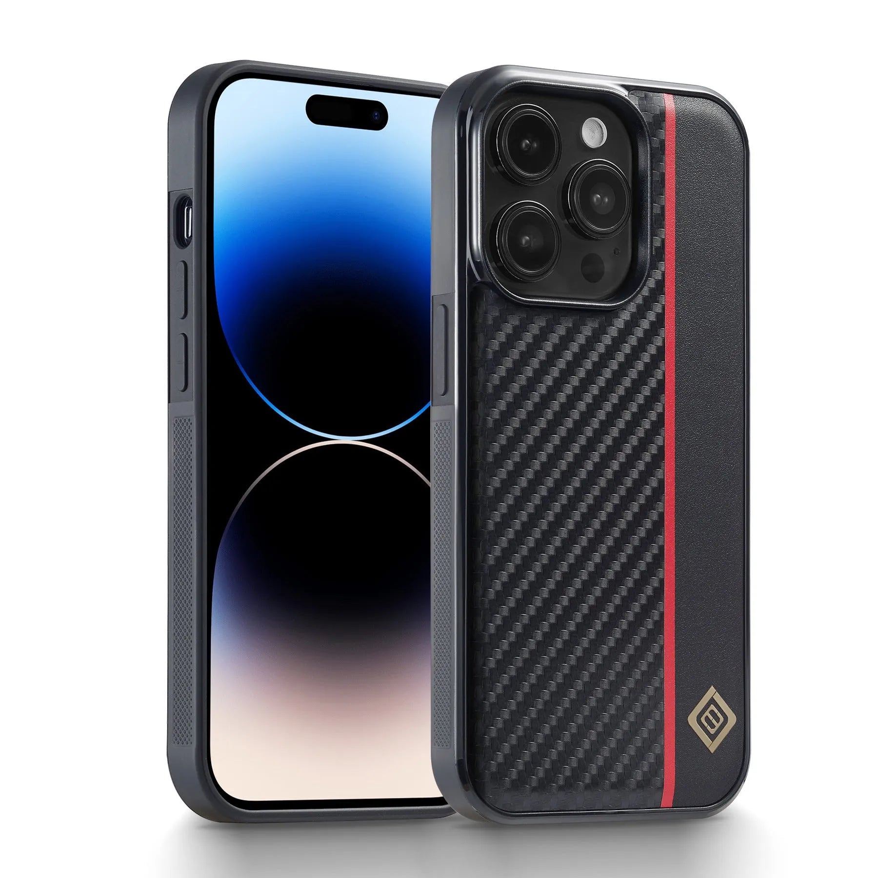 Simple carbon fiber phone shell black imitation leather with plaid pattern for iPhone