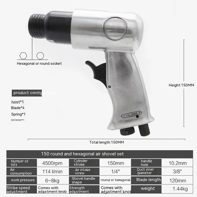 150mm pneumatic air hammer tool with hexagonal and round handle compatibility for automotive brake pad removal