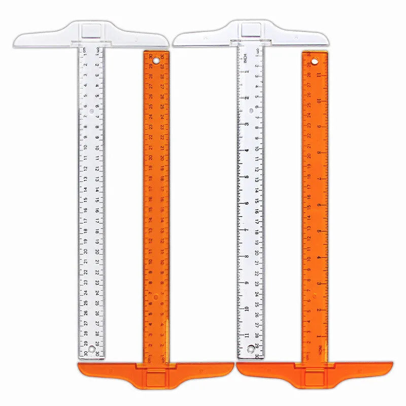 T-shaped plastic ruler 30cm length in transparent or orange yellow with measurement scales