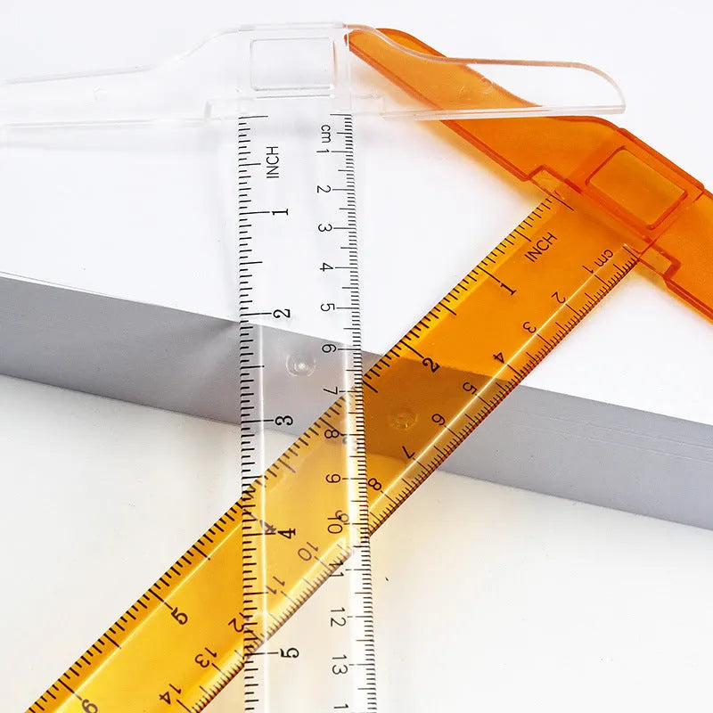 T-shaped plastic ruler 30cm length in transparent or orange yellow with measurement scales