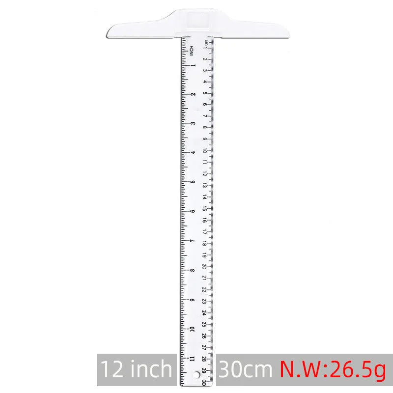 T-shaped plastic ruler 30cm length in transparent or orange yellow with measurement scales