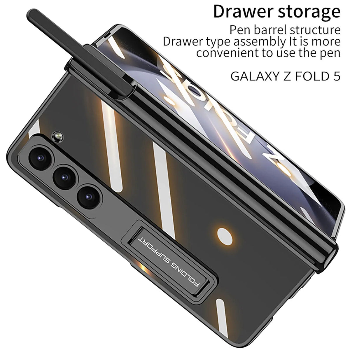 Electroplating transparent phantom magnetic pen holder phone case for Samsung Galaxy Z Fold5 in Holiday Blue hard PC shell