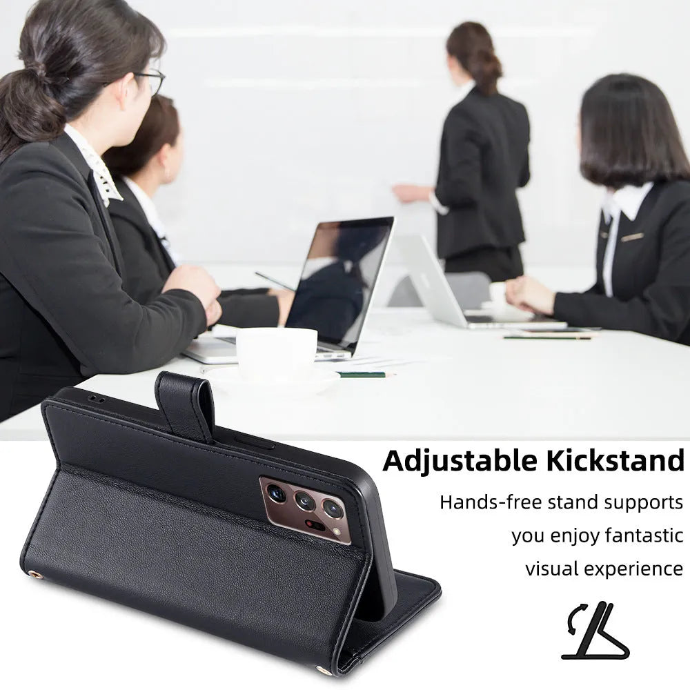 Black TPU leather flip phone case with card slot and magnetic closure for Samsung S24 Ultra