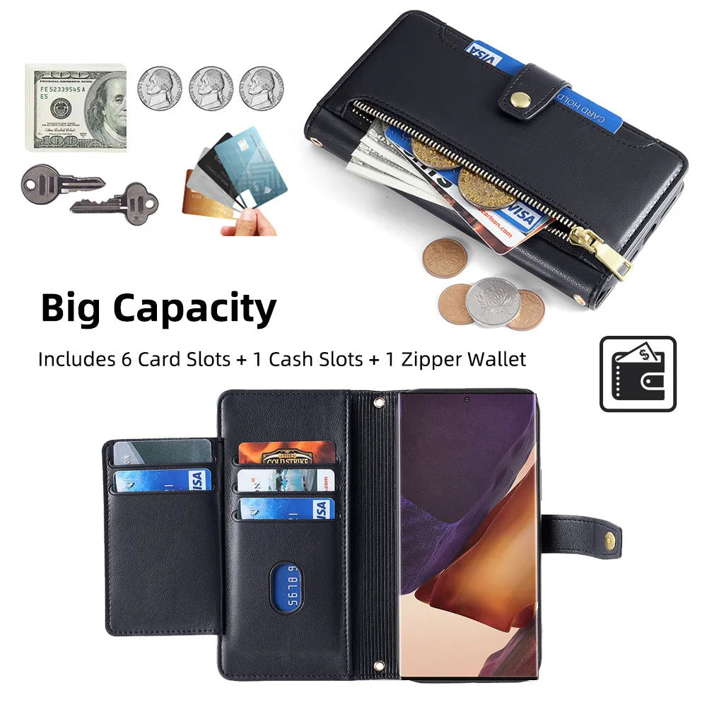 Black TPU leather flip phone case with card slot and magnetic closure for Samsung S24 Ultra