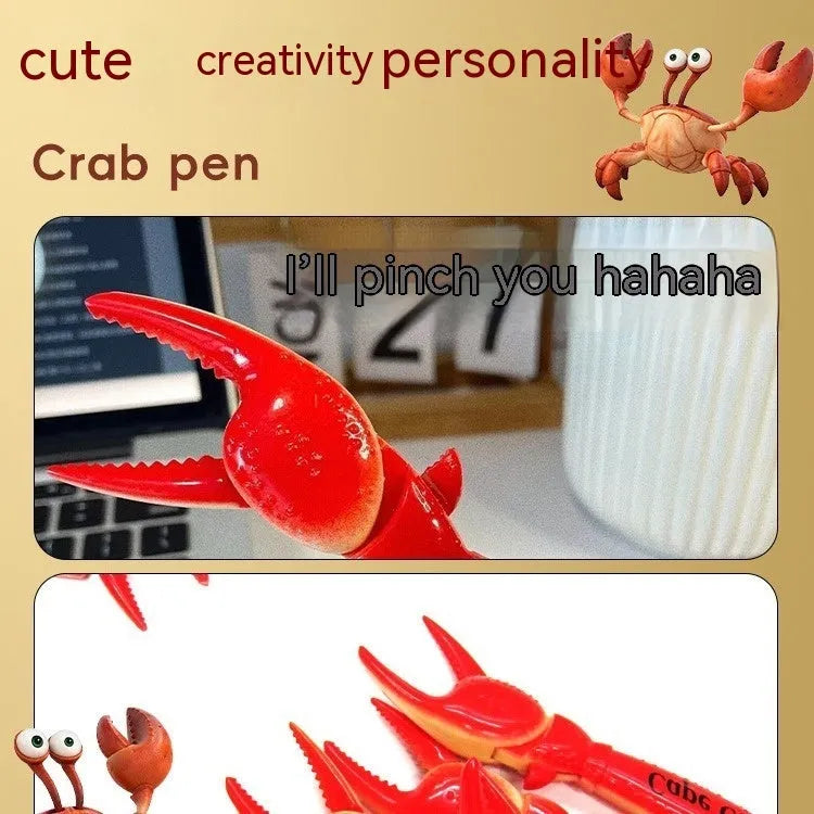 Crab-shaped novelty ballpoint pen with a playable pressing clip mechanism.