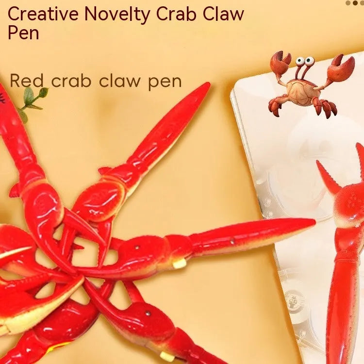 Crab-shaped novelty ballpoint pen with a playable pressing clip mechanism.