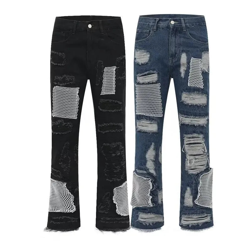 Men's straight fit cotton mop trousers in black, mid waist with zip placket, size XL to 3XL