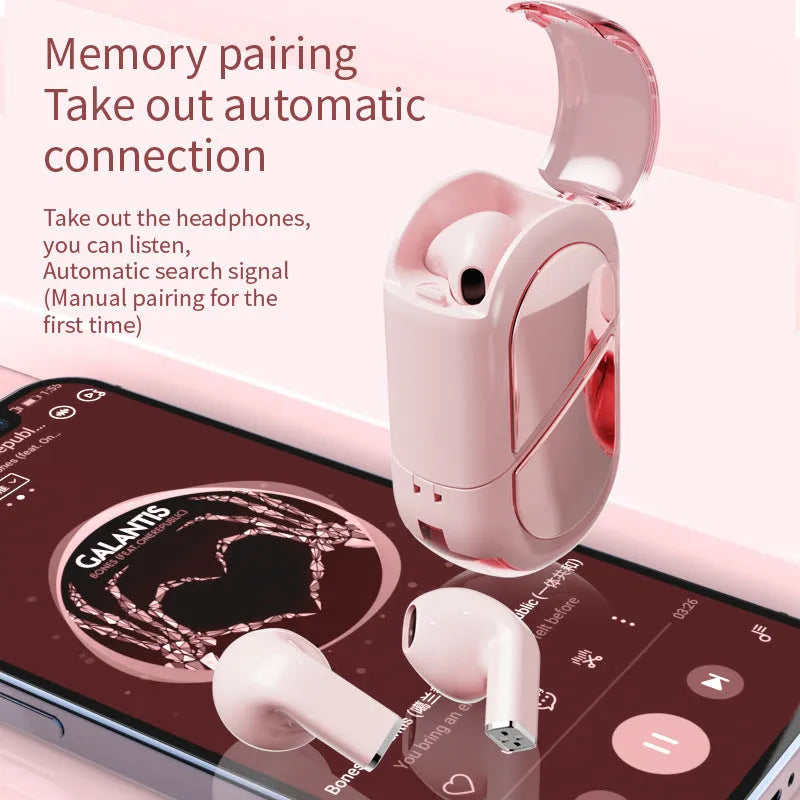 K520 creative rotatable Bluetooth earphones in black, white or pink colours