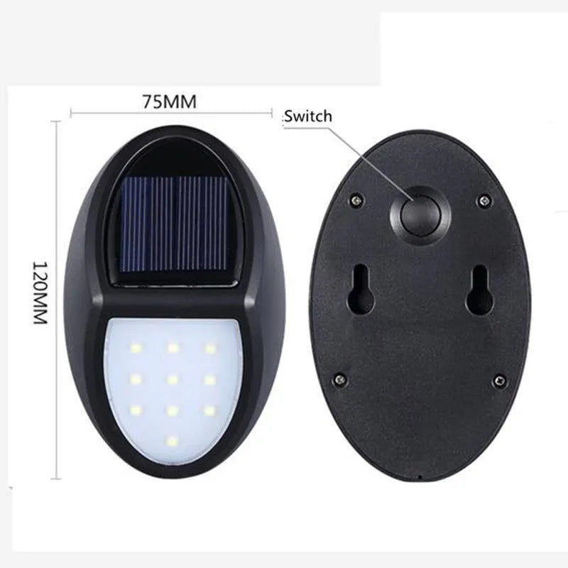 Black LED solar wall light with solar panel and automatic light sensor