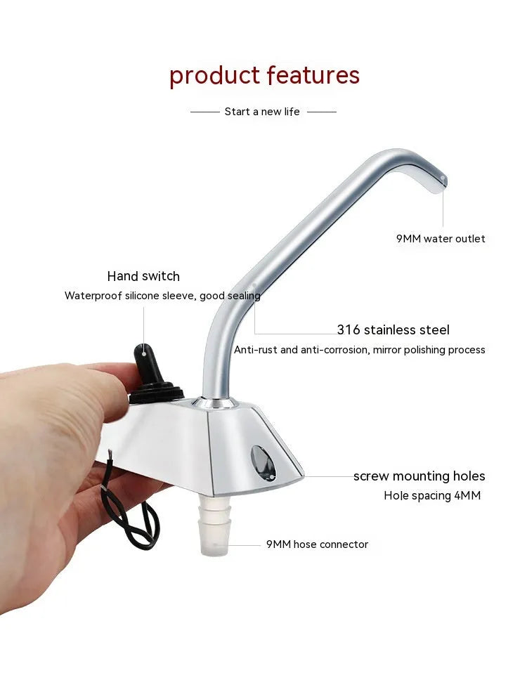 Electronic control RV rotating faucet with mirror-polished 316 stainless steel construction