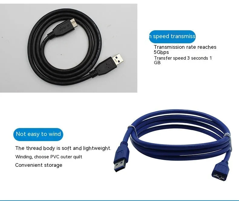 USB 3.0 transmission data cable in black, length 1.5m, on white background