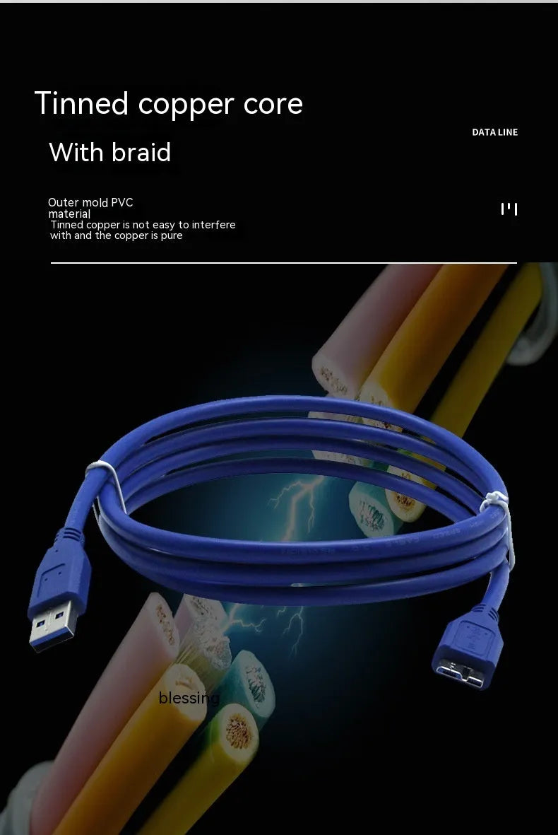 USB 3.0 transmission data cable in black, length 1.5m, on white background