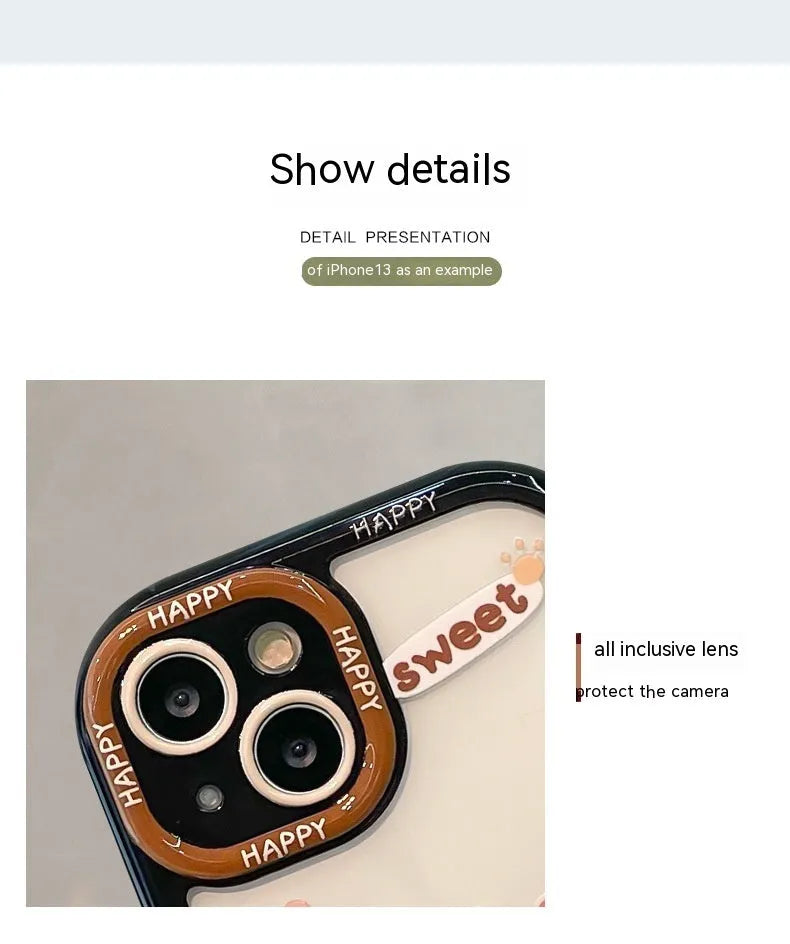 Coffee bear three-dimensional doll pendant drop-resistant silicone phone case for iPhone, cream black colour