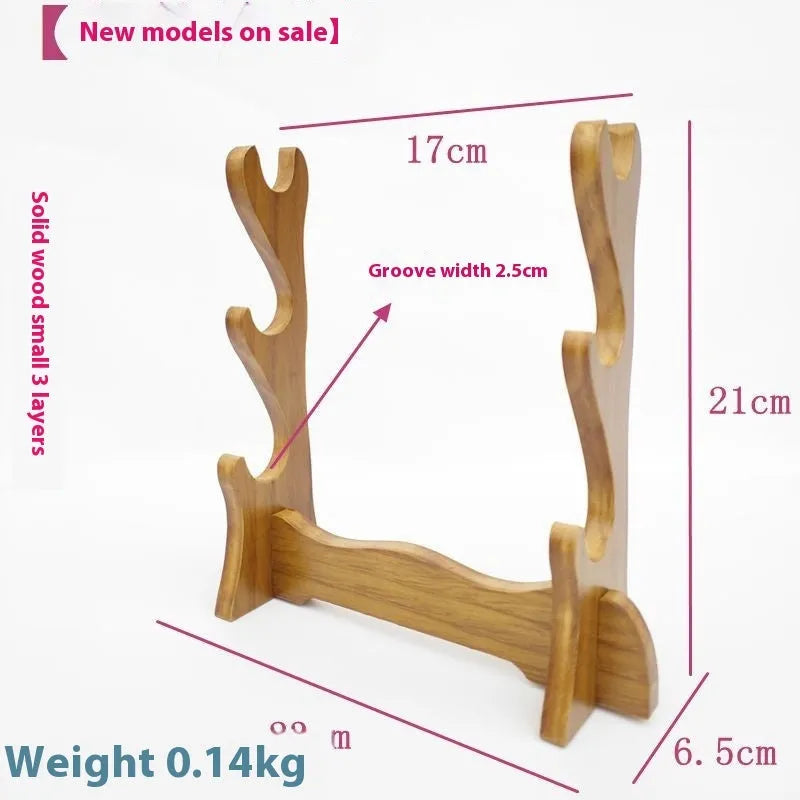Chinese style solid wooden handmade bracket shelf with multiple display layers mounted on a wall.