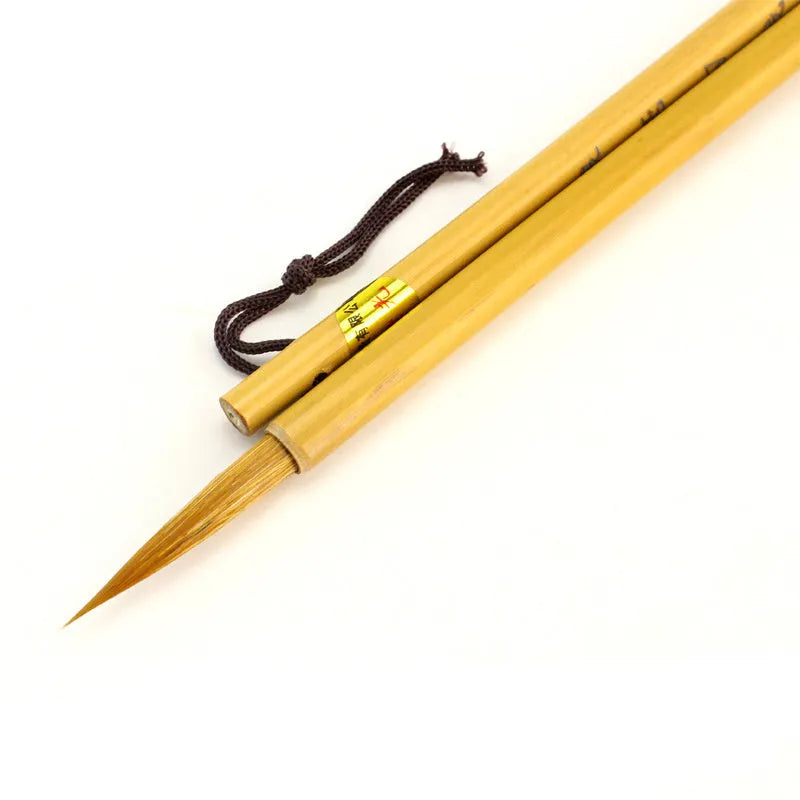 Traditional Chinese calligraphy writing brush with wolf hair bristles and wood handle in size S
