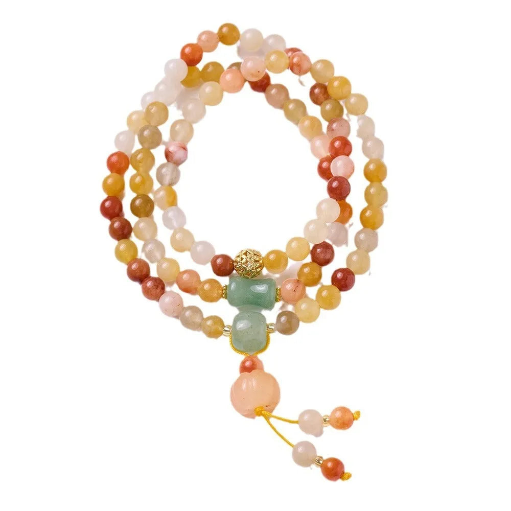 Women's three-circle pumpkin tassel bracelet in Jinsi Jade with 6mm beads for 14-16cm wrists