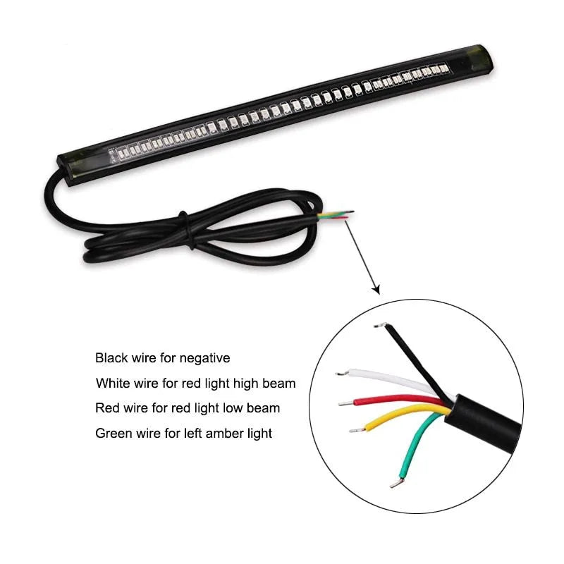 Universal flexible 48 SMD LED motorcycle tail brake turn signal light strip with red and amber LEDs