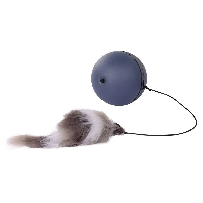 Automatic cat teasing ball with plush mouse rolling on floor