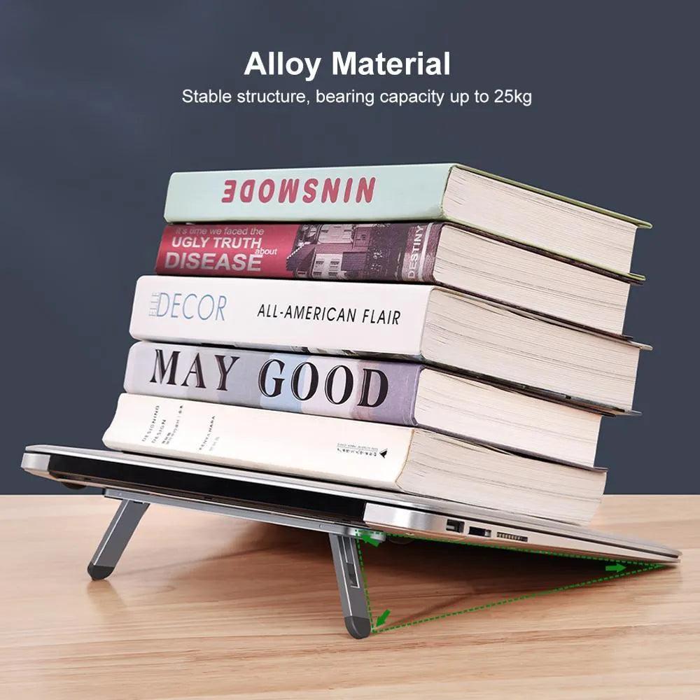 Silver aluminium alloy notebook stand 216x26mm with silicone pads on desk