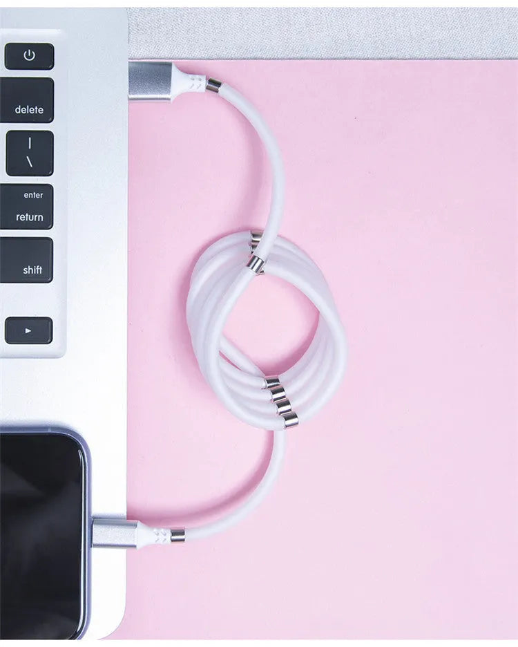 Magnetic charging cable with splitter joints for Apple iPhone and Android device compatibility