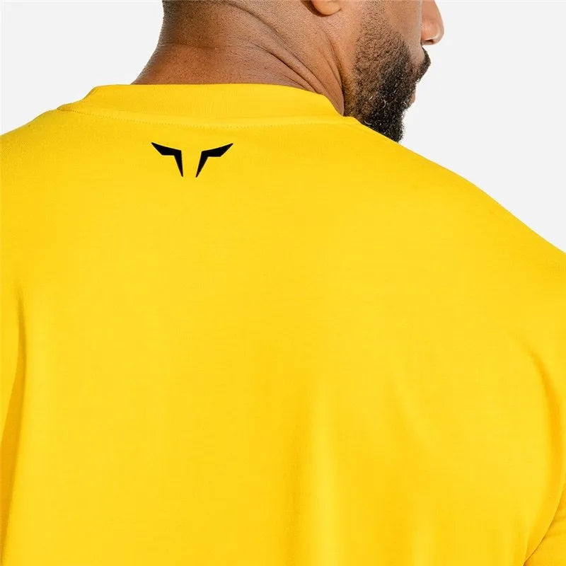 Cotton sports fitness running training top in yellow, black or white, sizes M to XXXL