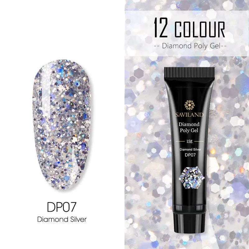 Bright nail polish bottle in colour DP01 with sequin crystal glitter extension glue, 15g resin formula