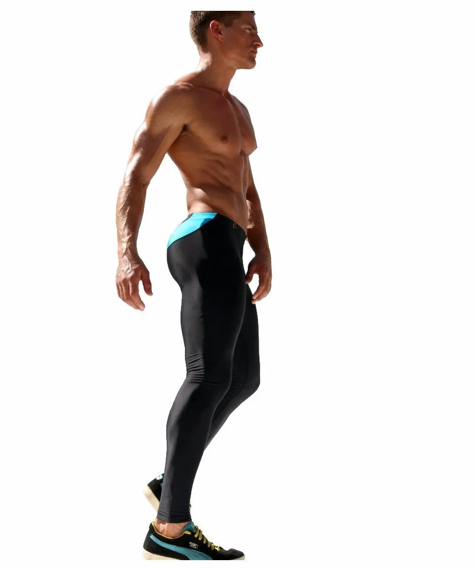 Men's skinny joggers 90% polyester 10% spandex training pants in green and blue