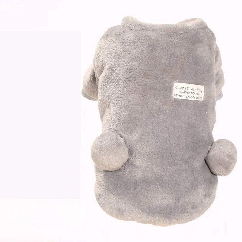 Autumn winter four-leg small dog padded cotton coat in grey loose fit thick lining