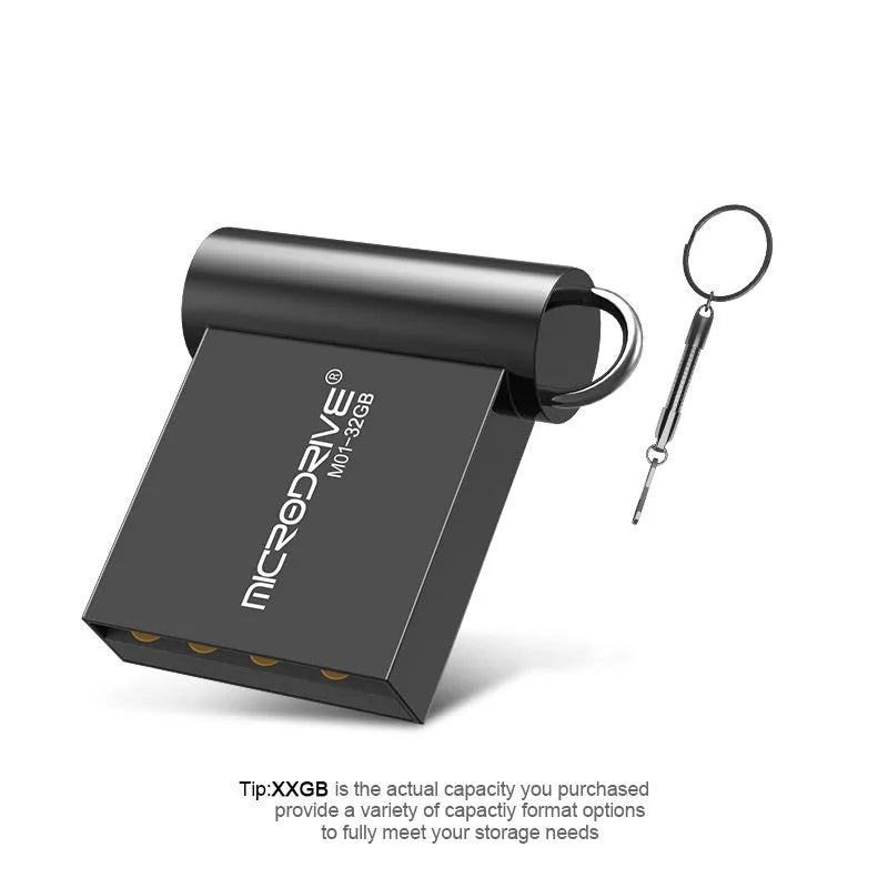Mini metal USB flash drive in black and silver with USB 2.0 interface for plug and play storage