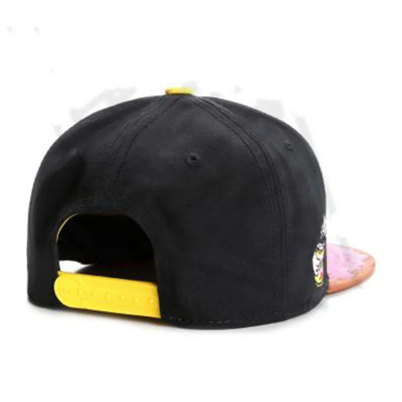 Side view of cotton snapback baseball cap with adjustable closure, 56-60cm fit for men and women