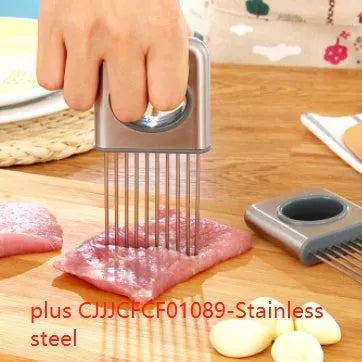 Stainless steel kitchen bundle with onion fork tool for vegetables, potatoes, fish, and meat preparation