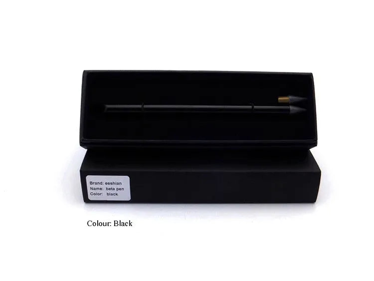 Inkless metal pen in silver, gold, rose gold, black, or blue with 0.5mm alloy nib, spare nib, and pen bag.