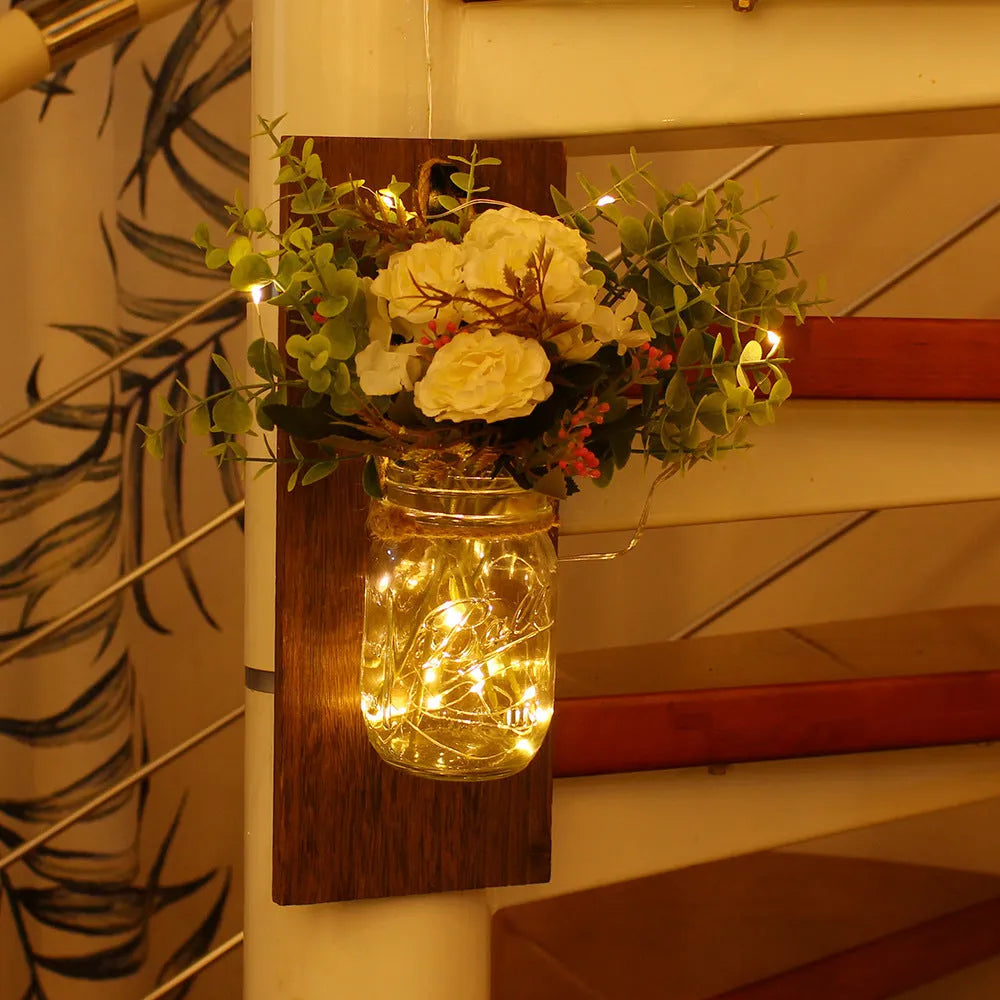 Immortal flower wood wall lamp with petal-shaped glass shade and LED light, remote control included
