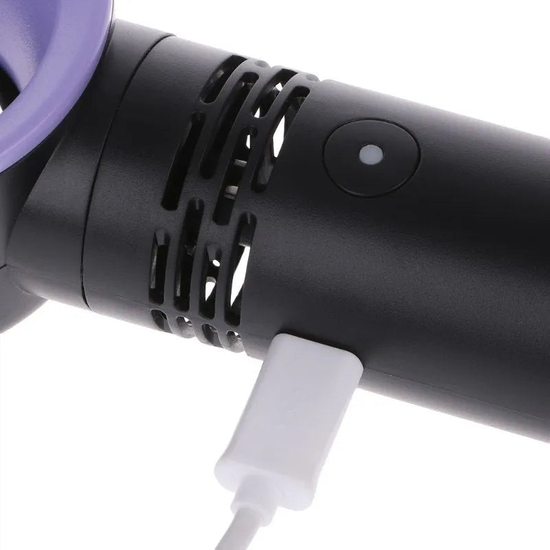Portable bladeless fan with USB cable and base in assorted colours
