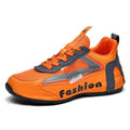 Men's breathable mesh sports shoes in black, low top lace-up with rubber sole and mid heel