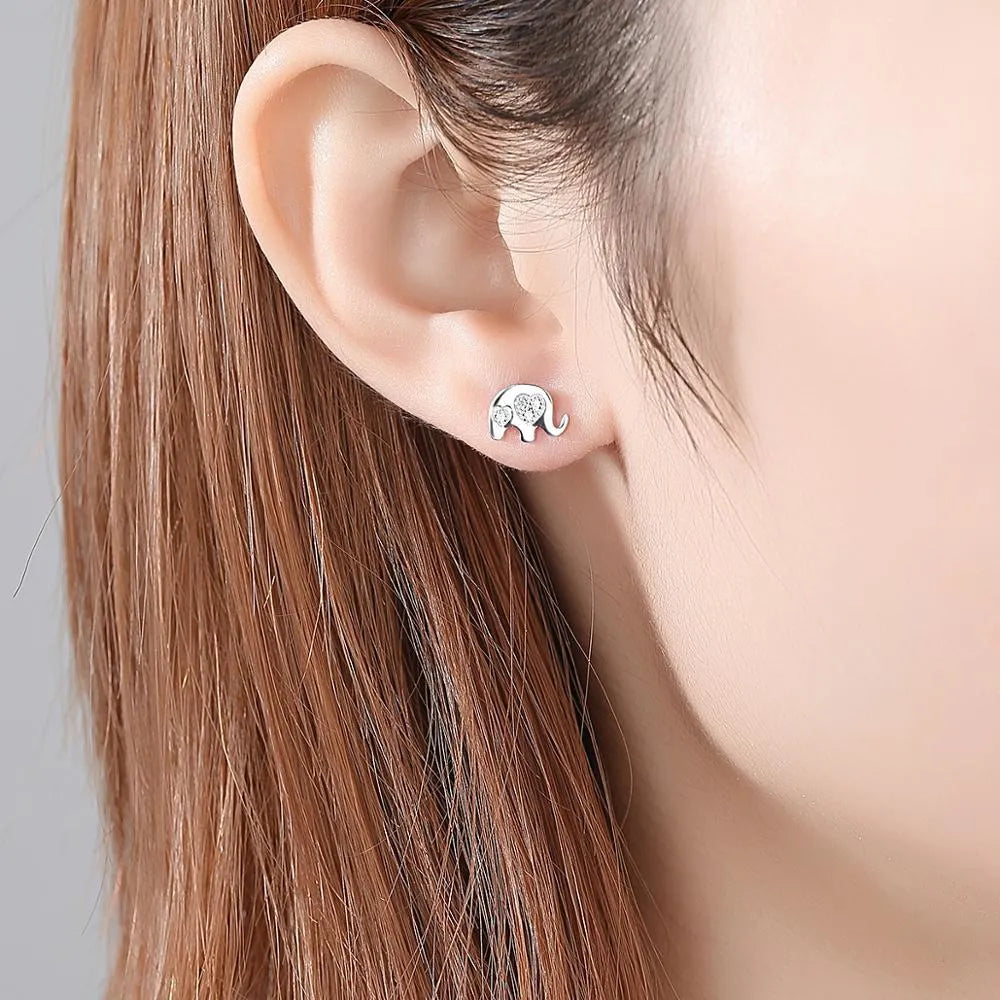 Geometric Korean silver earrings with gemstone setting, measuring 0.6cm by 0.9cm