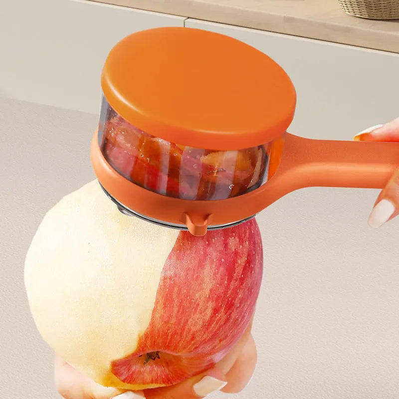 Kitchen peeler with integrated storage bucket in light green colour