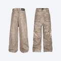 Women's marble dark A-line denim trousers with straight leg and mid-waist design