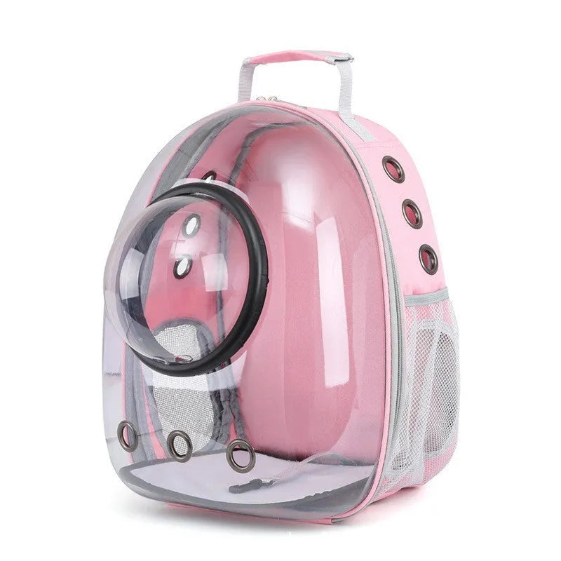 Astronaut-shaped grey cat carrier bag with side opening and medium capacity.