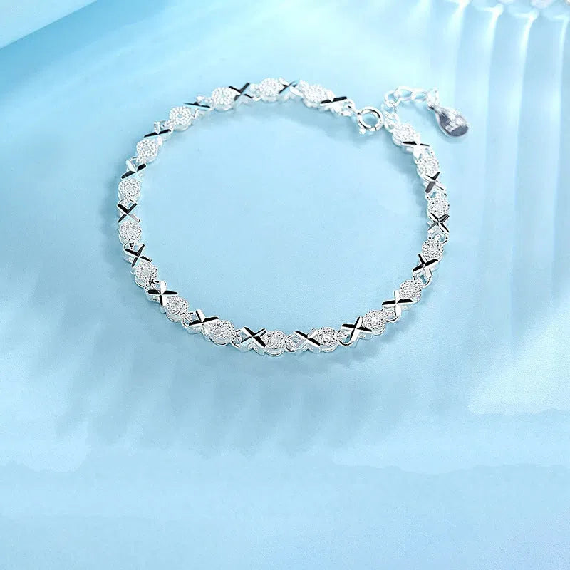 Sterling silver geometric zircon bracelet for women, silver colour, copper electroplated construction