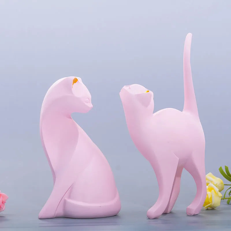 Nordic style synthetic resin cat decoration in Pink cat colour for home shelf display