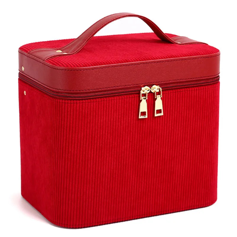 Soft corduroy cosmetic storage box in a choice of colours