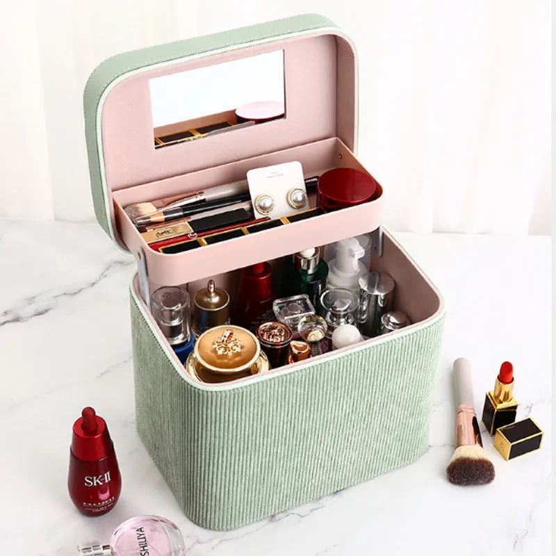 Soft corduroy cosmetic storage box in a choice of colours