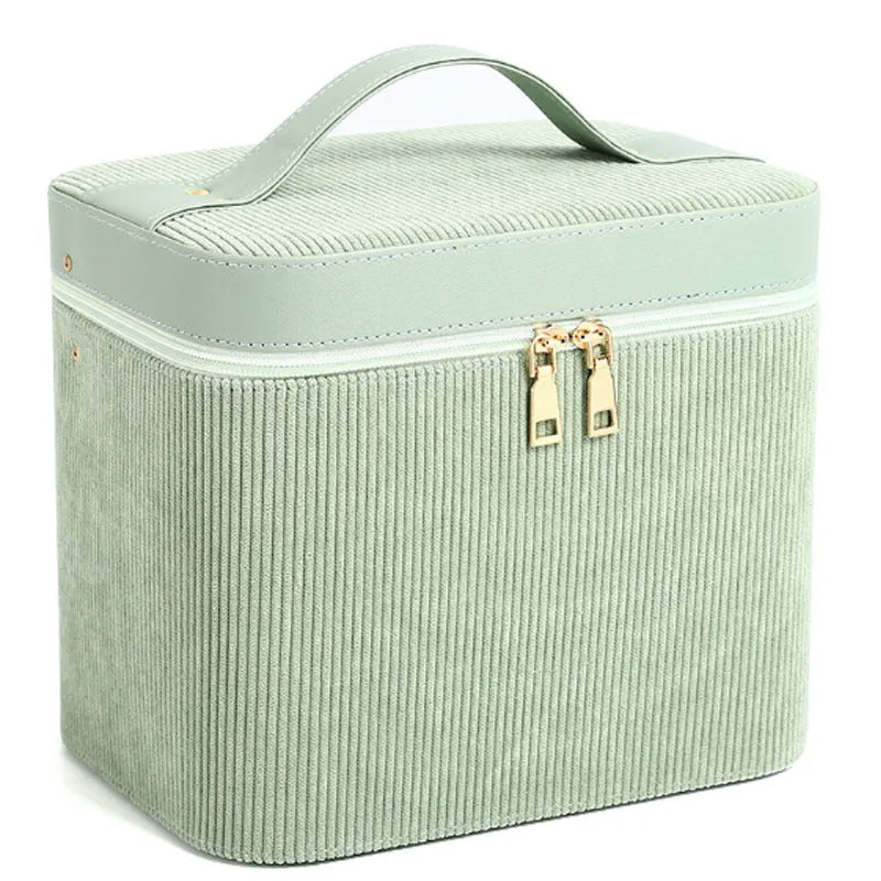 Soft corduroy cosmetic storage box in a choice of colours