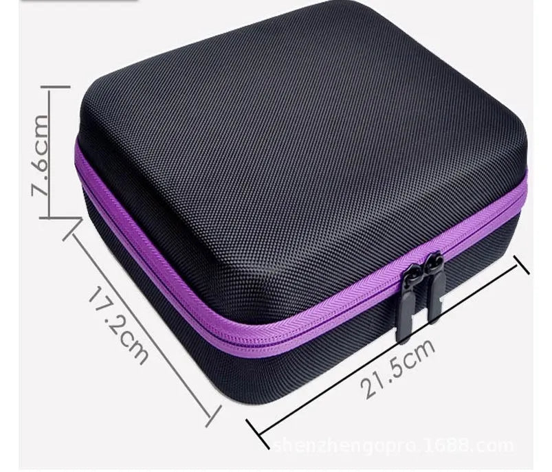 Red EVA essential oil storage bag with 30 compartments mounted on a wall